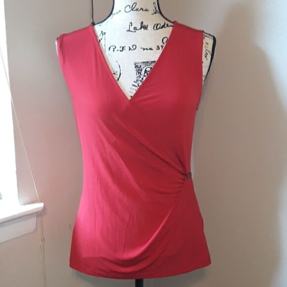 BANANA REPUBLIC RED SLEEVELESS WRAP BLOUSE S - Picture 1 of 3
